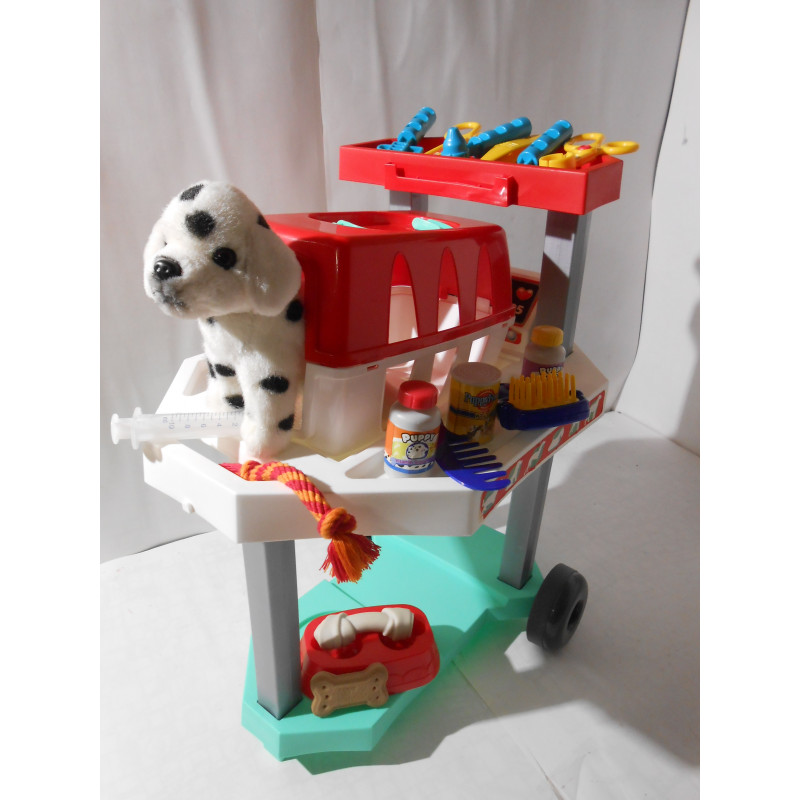 Chariot de vétérinaire avec peluche Dalmatien