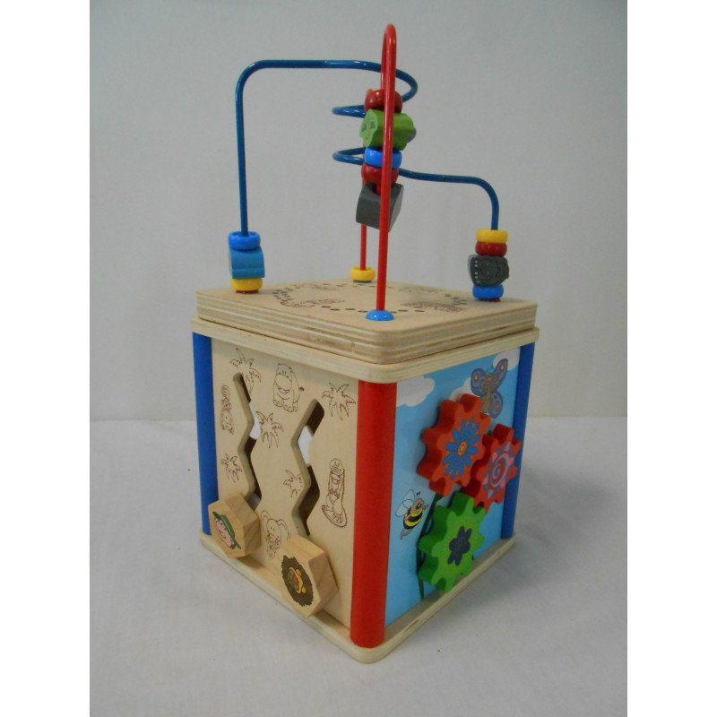 Cube d'activités en bois et couvercle boulier