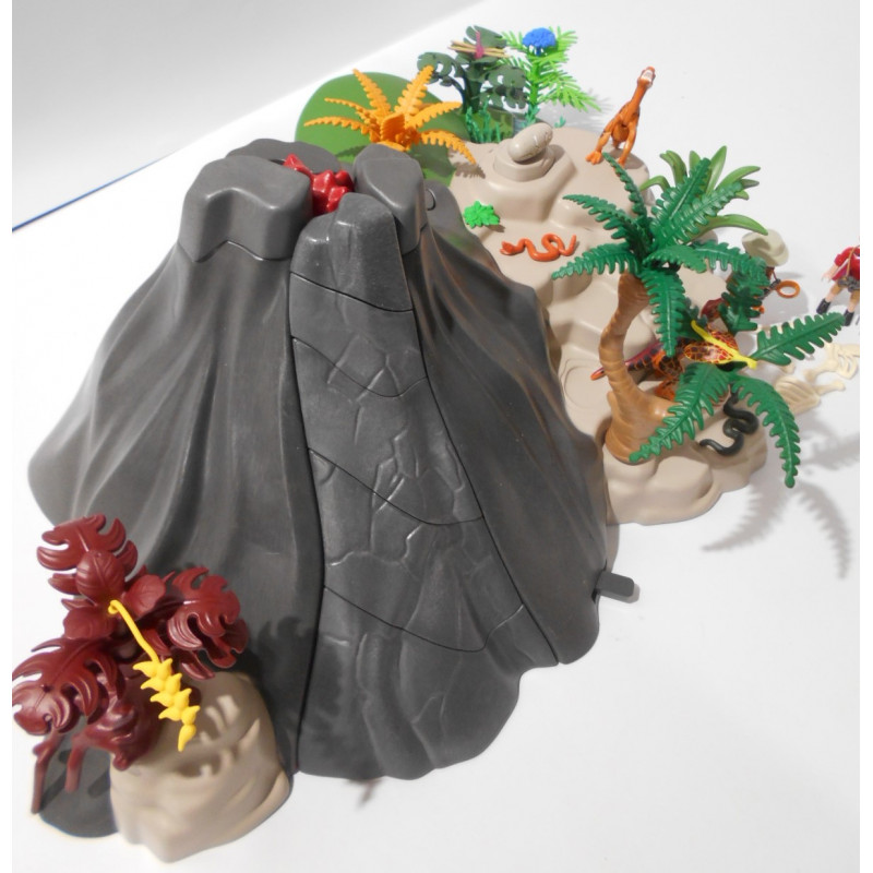Lot Playmobil Thème Préhistorique : Volcan, Dinosaures Et Végétation, Bon état
