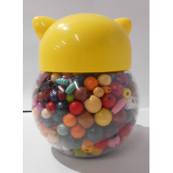 Gros pot de perles en bois de couleurs