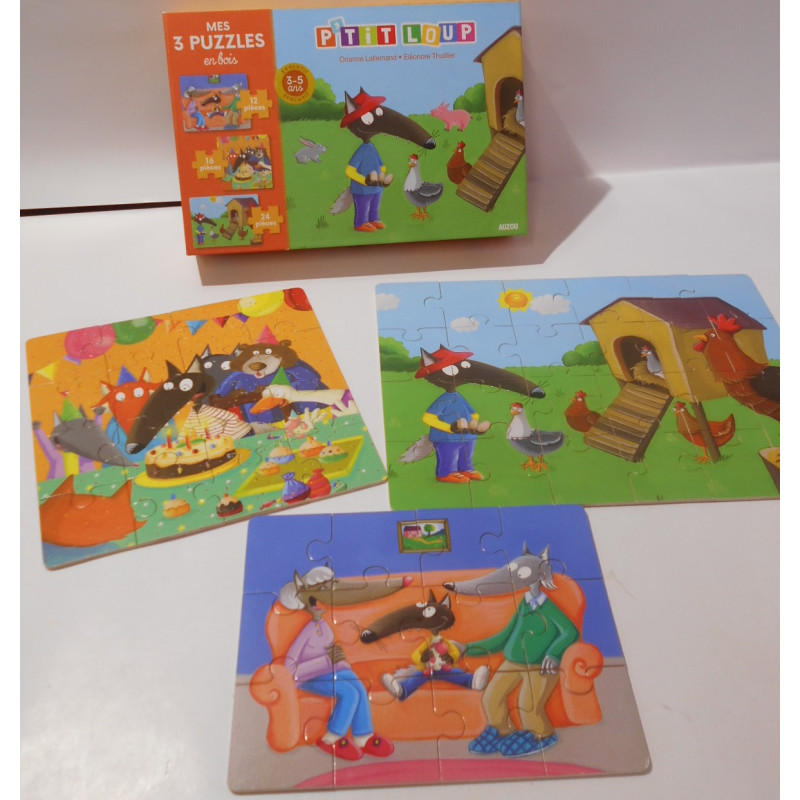 Mes 3 puzzles en bois p'tit loup-Auzou