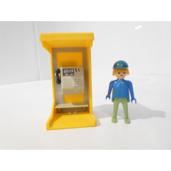 PLAYMOBIL - La POSTE - Cabine Téléphonique Jaune 3231 Vintage avec personnage - Ref R5229