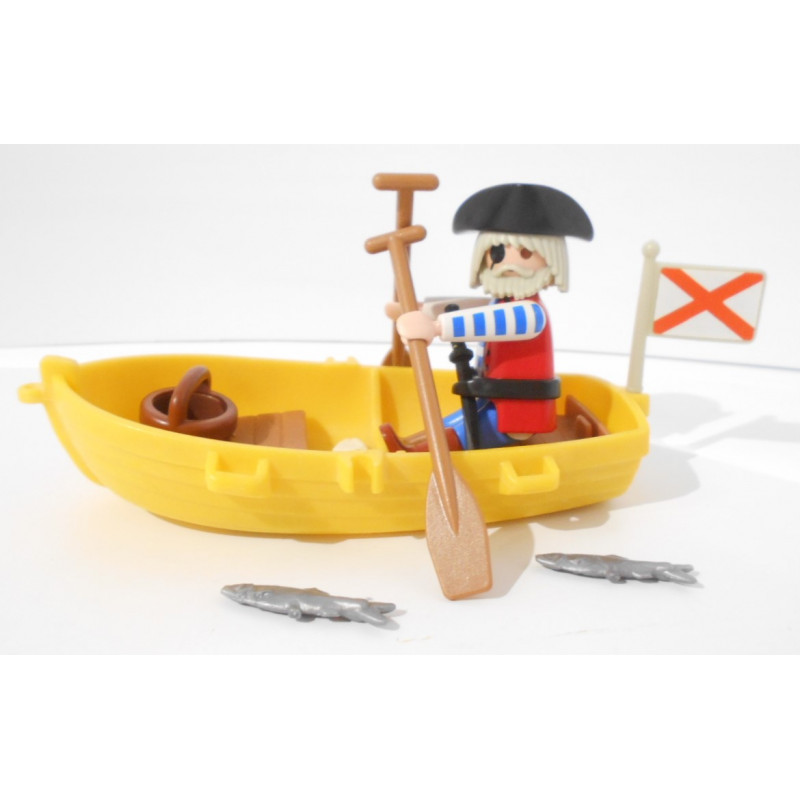 Playmobil figurine pirate 3570 avec ça barque jaune 3385 - vintage 1974