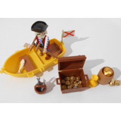 Playmobil figurine pirate 3570 avec ça barque jaune 3385 - vintage 1974