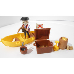 Playmobil figurine pirate 3570 avec ça barque jaune 3385 - vintage 1974