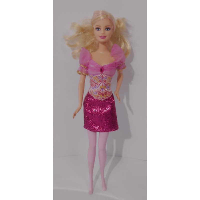 Barbie Mattel blonde robe rose glitter