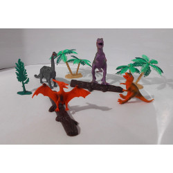 Lot de dinosaures et végétation dans seau plastique- Hema