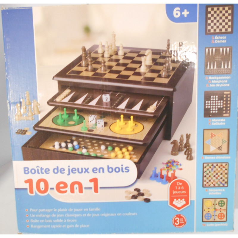 Boite de jeux en bois 10 en 1
