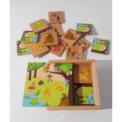 Boîte domino en bois motif animaux