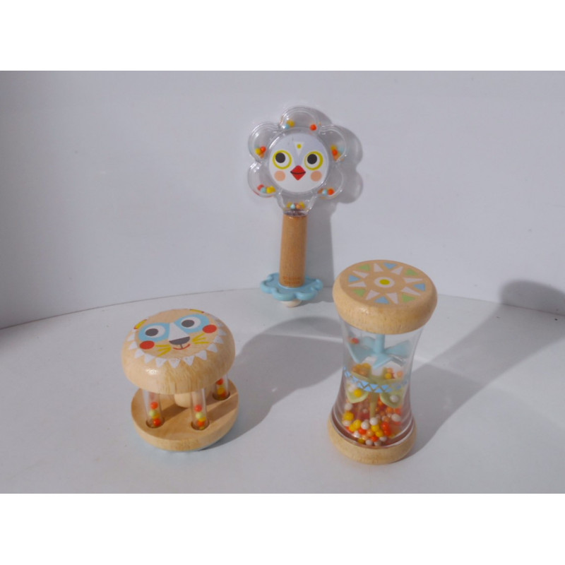 Lot de 3 hochets en bois - DJECO