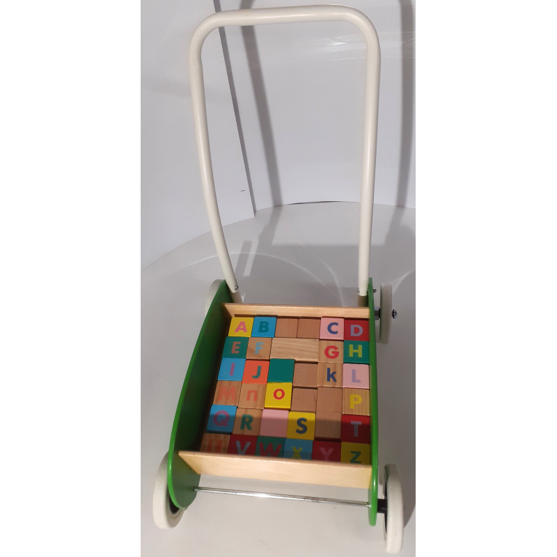 Chariot et cubes alphabet en bois