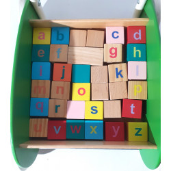 Chariot et cubes alphabet en bois