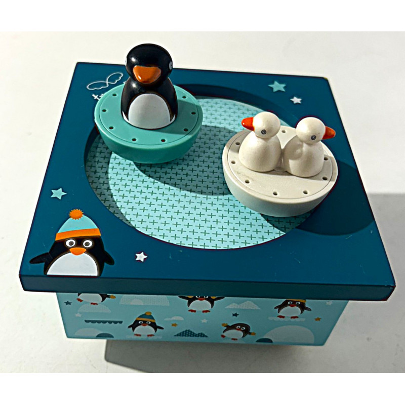 Boite à musique pingouins en bois  - Trousselier