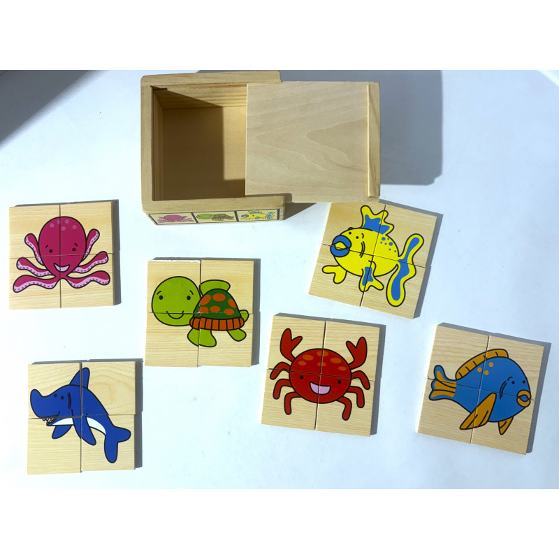 Lot de 6 puzzles en bois thème "mer"